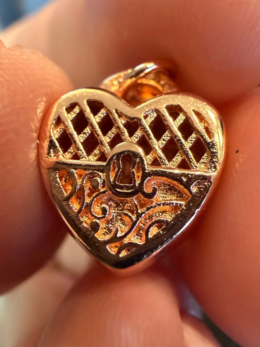 S925 Rose Gold Heart Locket Charm with Key - NWOT